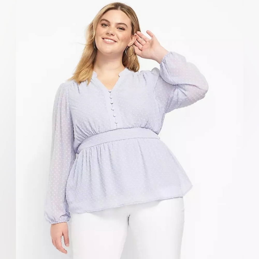 Split-Neck Button-Front Peplum Blouse